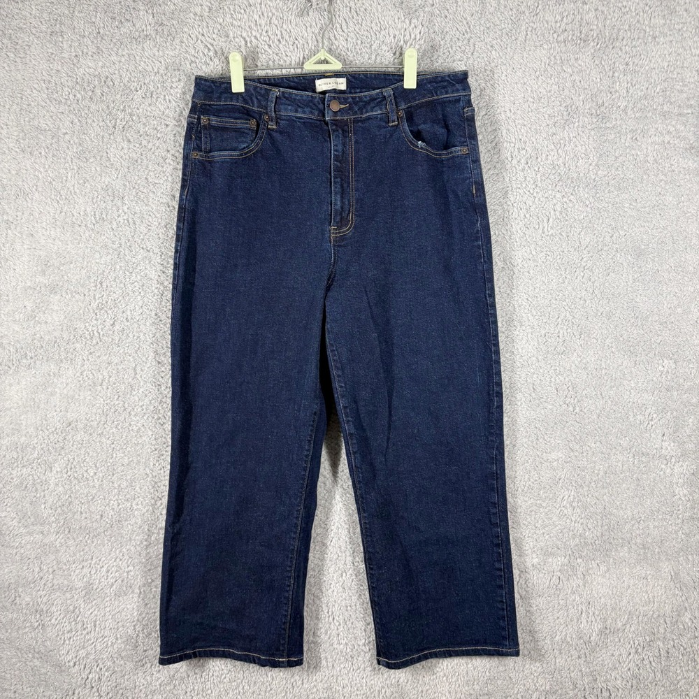 Oliver Logan Aberdeen Wide Leg Crop Jeans Size 34 Short Dark Blue Wash High Rise